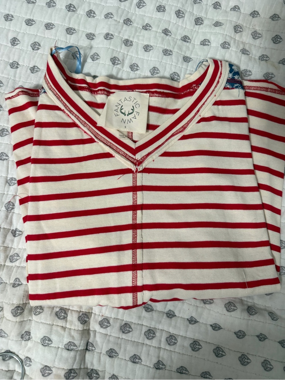 Fantastic Fawn Red & White Striped V-Neck Tee